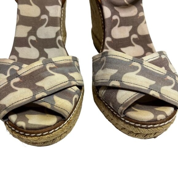 Tory Burch Swan Espadrille Wedge Sandals Ankle Strap Women's Size 8 B - Picture 2 of 11